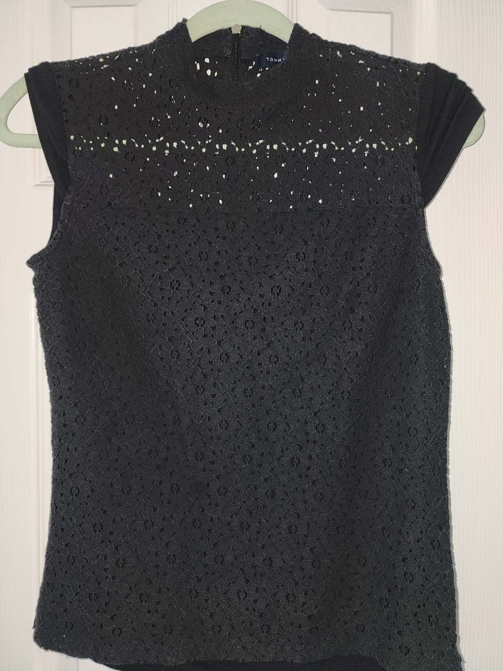 Tommy Hilfiger Black Lace Sleeveless Mock Neck Top Size SP Grunge Goth